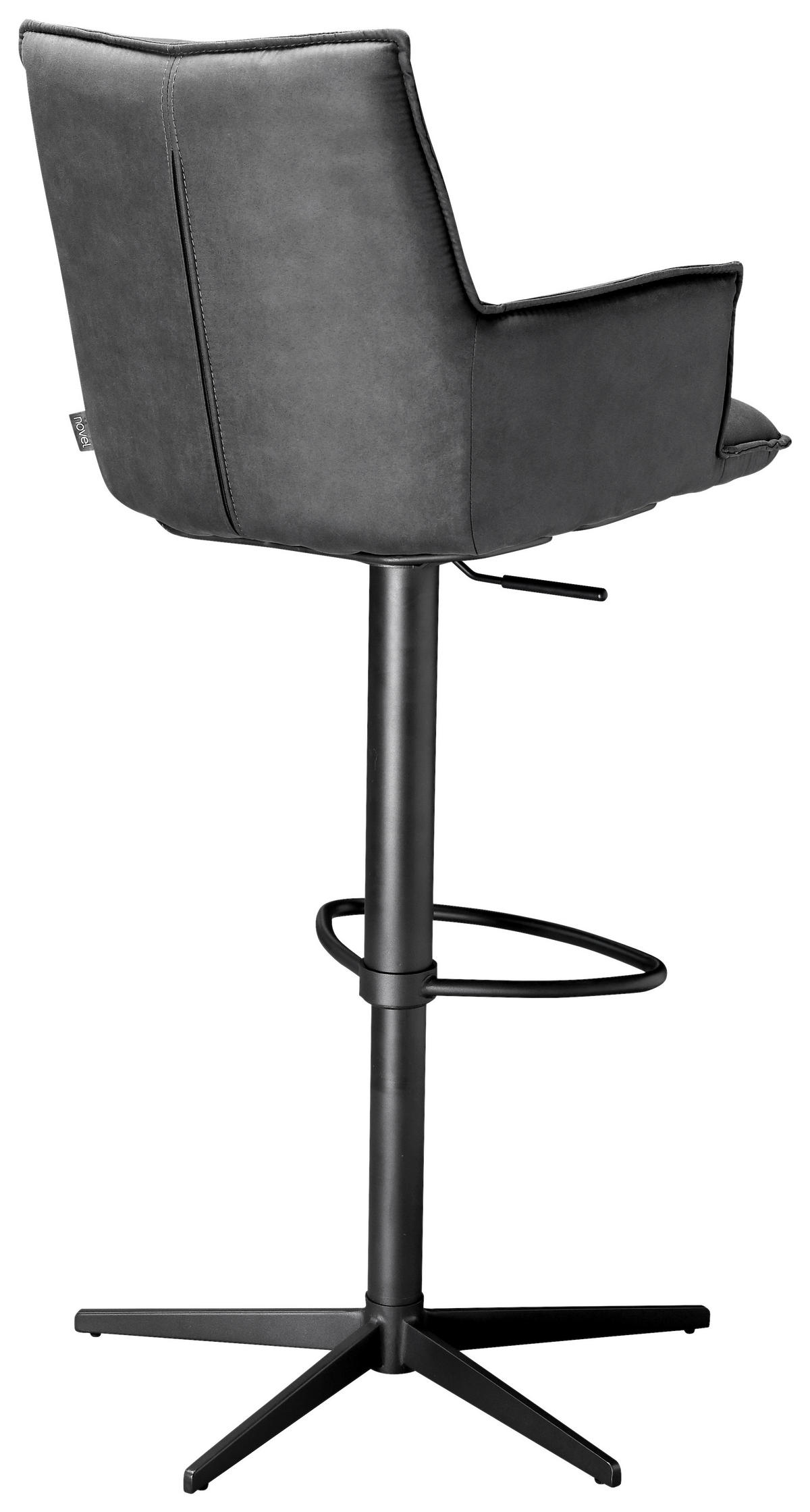 BARHOCKER Mikrofaser Schwarz, Dunkelgrau Eisen Wippfunktion, Sitzfläche 360° drehbar, inklusive Armlehnen, automatische Rückholfunktion  - Dunkelgrau/Schwarz, Design, Textil/Metall (56/110/55cm) - Novel
