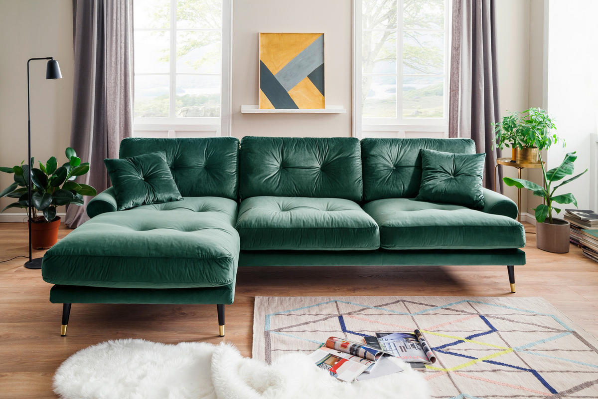 ECKSOFA Eckteil  TOKIO-REC.2S Grün Samt  - Grün, MODERN, Holz/Textil (275/157cm) - MID.YOU