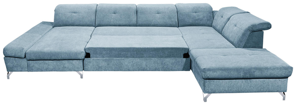 WOHNLANDSCHAFT in Mikrovelours Blau  - Blau/Silberfarben, MODERN, Textil/Metall (168/350/245cm) - MID.YOU