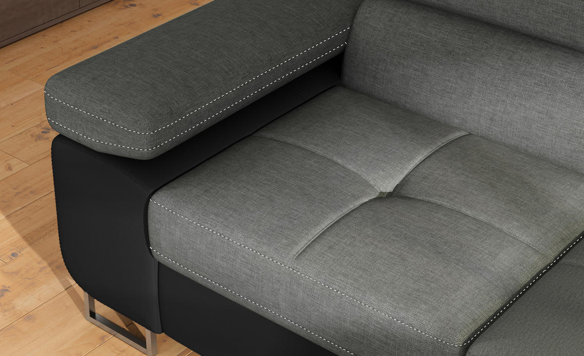 ECKSOFA Grau, Schwarz Textilgeflecht  - Chromfarben/Schwarz, Design, Textil/Metall (272/203cm) - MID.YOU