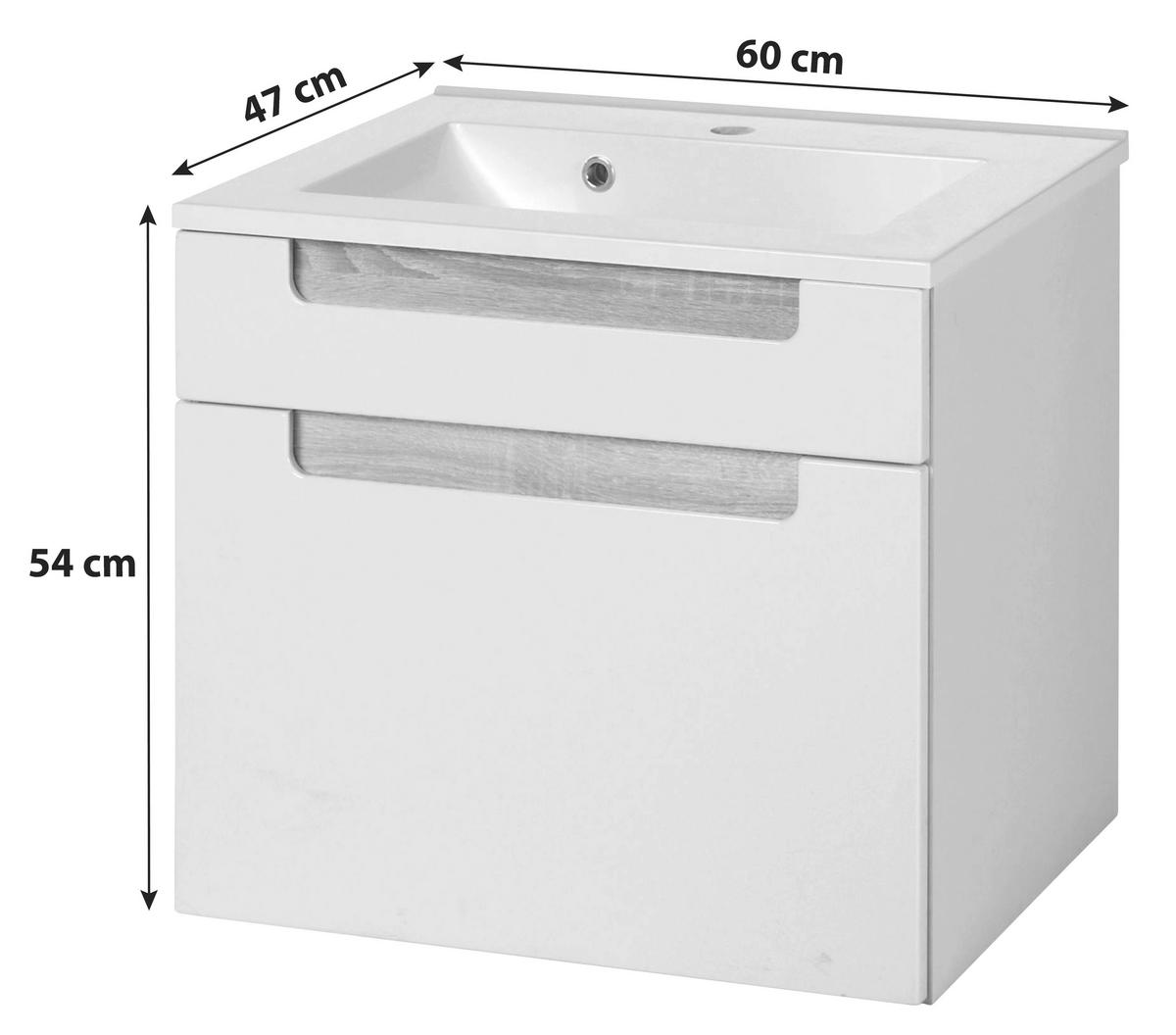 SKŘÍŇKA S UMYVADLEM, bílá, barvy stříbrného dubu, bílá, 60 cm - bílá/barvy stříbrného dubu, Moderní, kompozitní dřevo/kámen (60cm) - Held