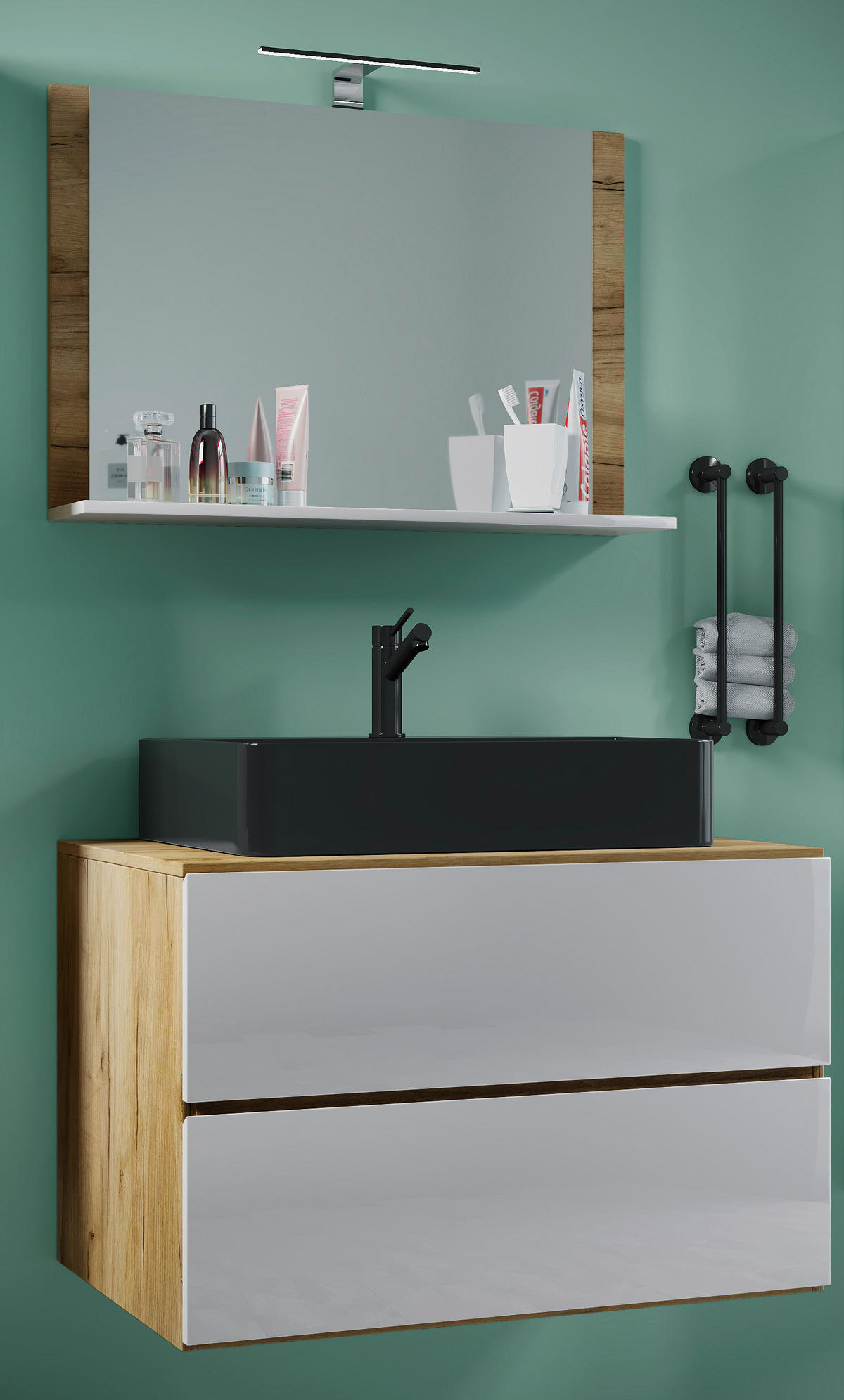 BADEZIMMER 3-teilig  in 81 cm  - Honigeiche/Weiss, Modern, Glas/Keramik (81cm) - MID.YOU