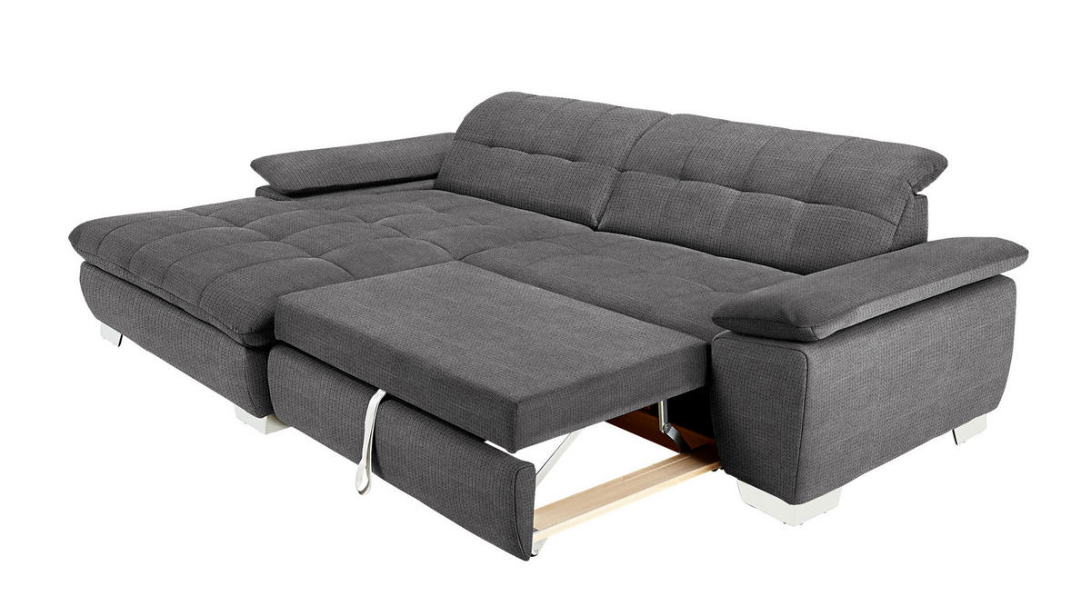ECKSOFA in Mikrofaser Dunkelgrau  - Chromfarben/Dunkelgrau, Design, Textil/Metall (180/265cm) - Carryhome
