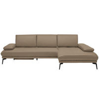 ECKSOFA in Echtleder Mokka  - Schwarz/Mokka, Design, Leder/Metall (273/187cm) - Celina Home