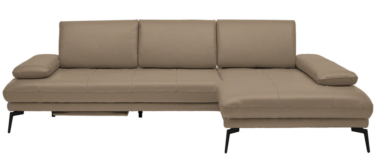 ECKSOFA in Echtleder Mokka  - Schwarz/Mokka, Design, Leder/Metall (273/187cm) - Celina Home