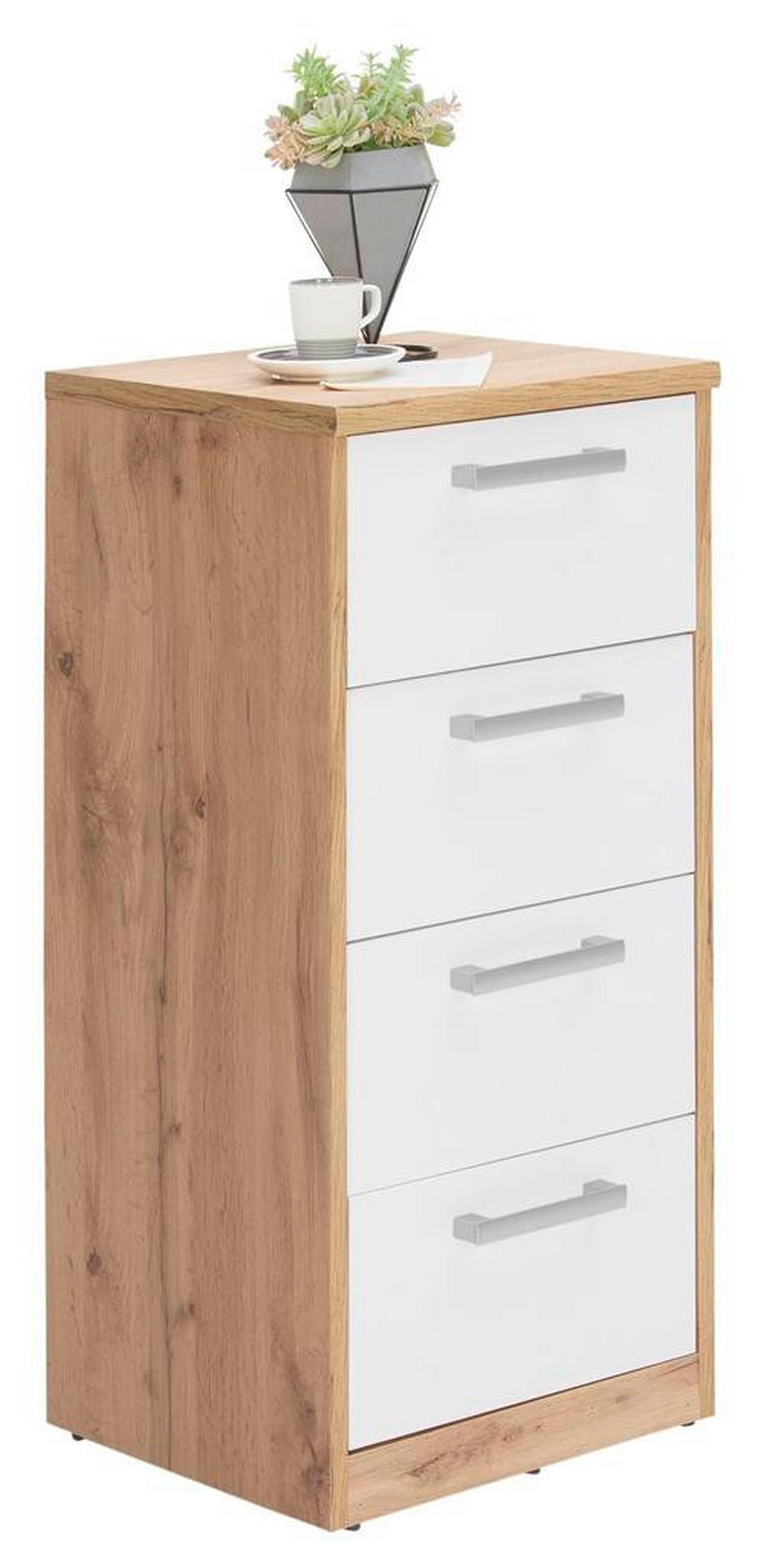 KOMMODE 38/84/36 cm  in Weiß, Eiche Wotan  - Silberfarben/Eiche Wotan, Basics, Holzwerkstoff/Kunststoff (38/84/36cm) - Xora