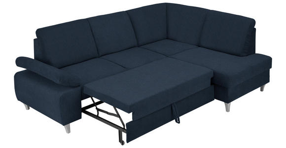 ECKSOFA in Flachgewebe Dunkelblau  - Silberfarben/Dunkelblau, KONVENTIONELL, Holz/Textil (255/186cm) - Cantus