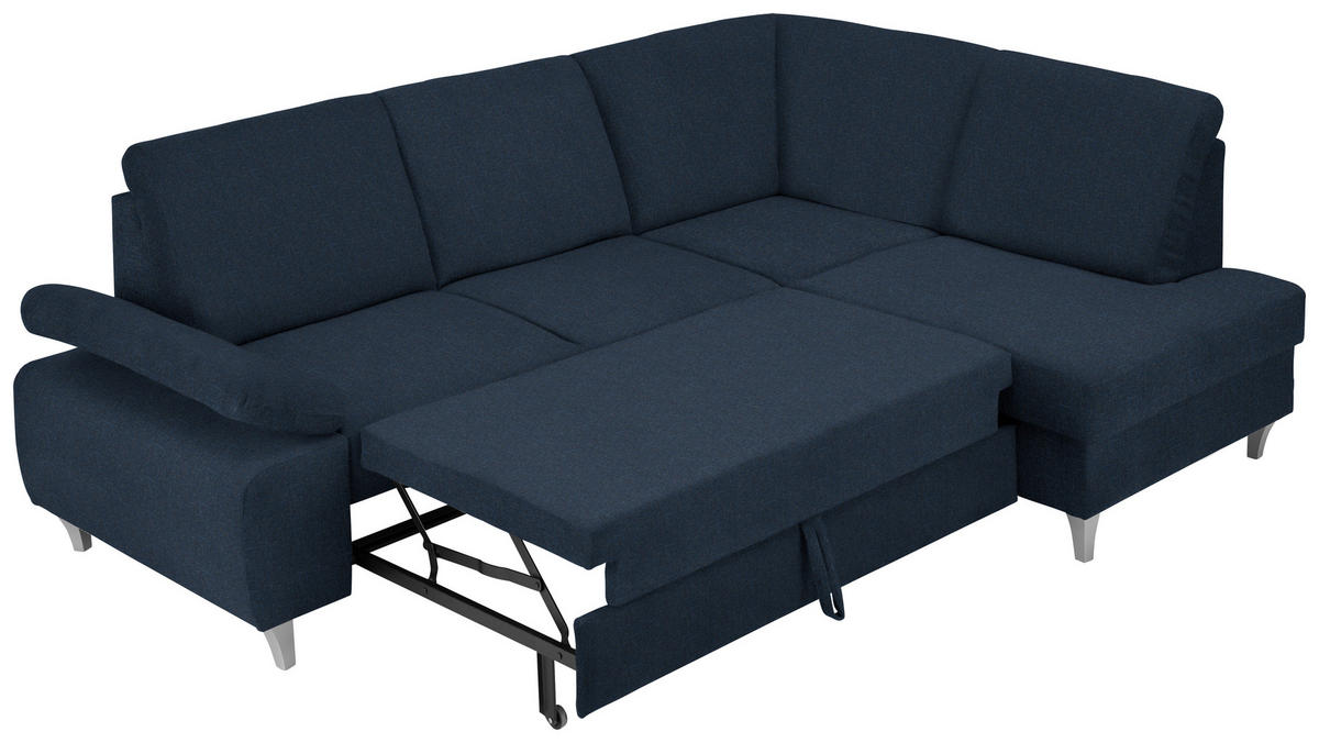 ECKSOFA in Flachgewebe Dunkelblau  - Silberfarben/Dunkelblau, Konventionell, Holz/Textil (255/186cm) - Cantus
