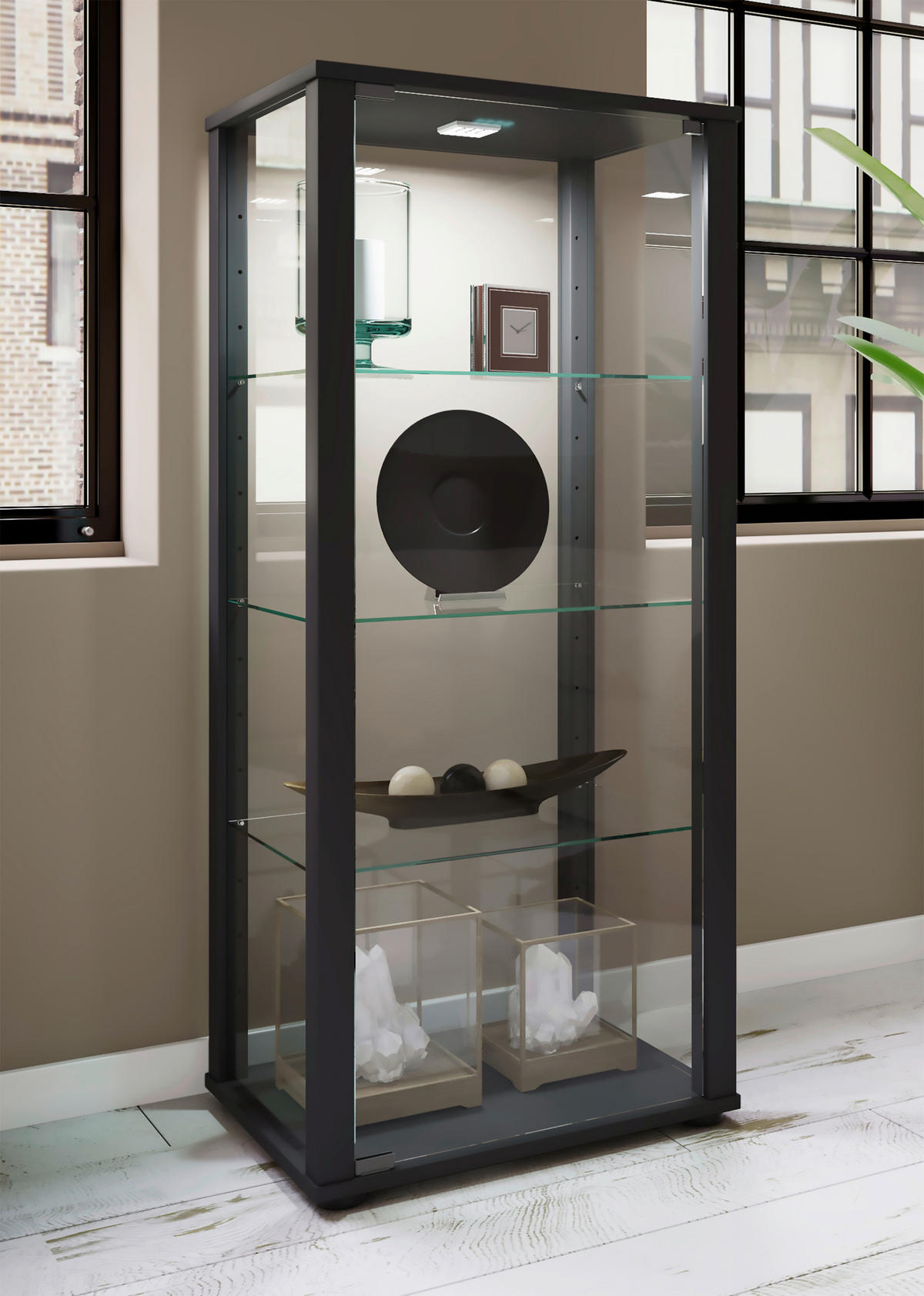 VITRINE in Schwarz  - Schwarz, Modern, Glas/Holzwerkstoff (50/114,5/38cm) - MID.YOU