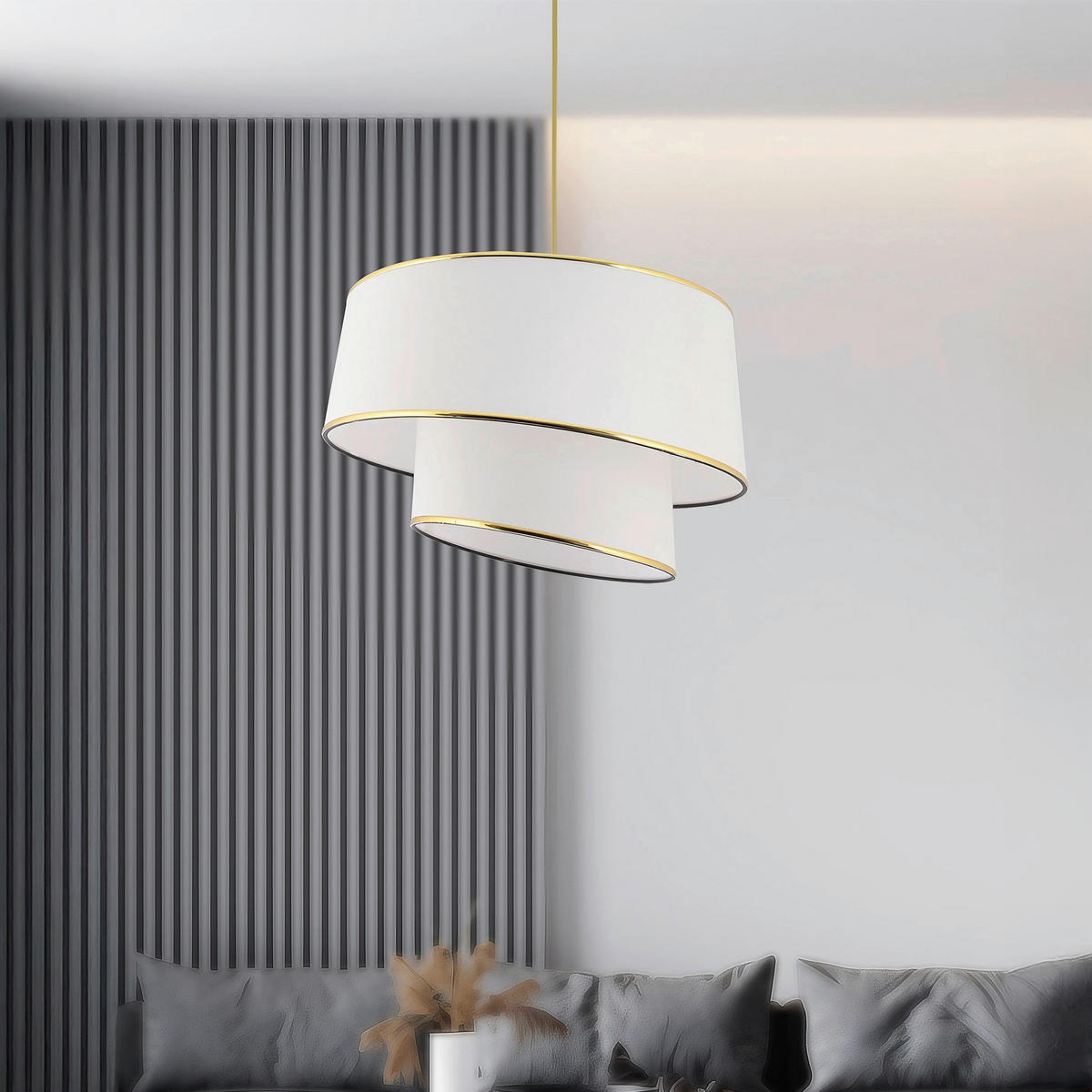 ZÁVĚSNÉ SVÍTIDLO, 32/70 cm  - bílá/barvy zlata, Design, kov/textil (32/70cm) - P & B