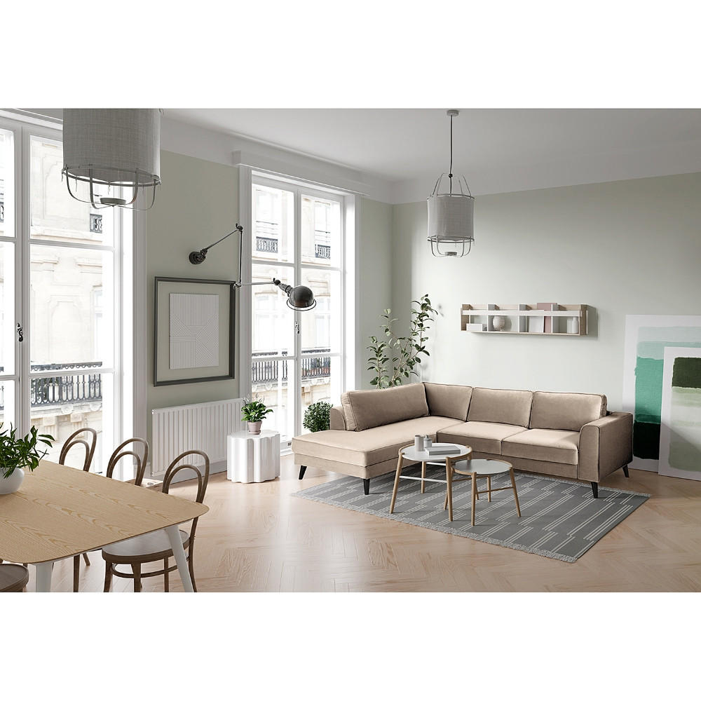 ECKSOFA in Samt, Velours Hellgrau  - Wengefarben/Hellgrau, Modern, Holz/Textil (260/85/201cm) - Trendmanufaktur