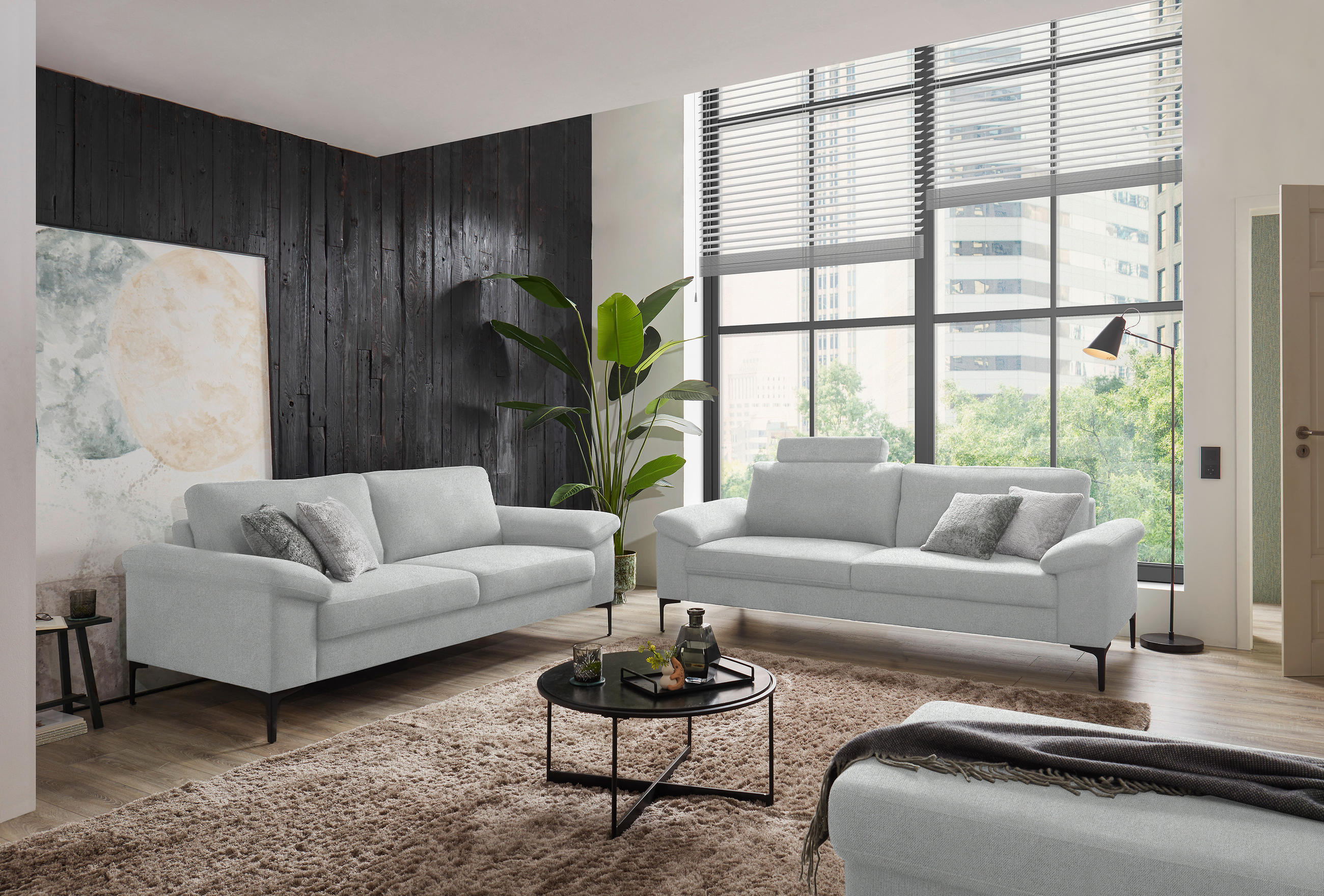 3-SITZER-SOFA in Flachgewebe Silberfarben  - Silberfarben/Schwarz, Design, Textil/Metall (226/89/97cm) - Pure Home Lifestyle