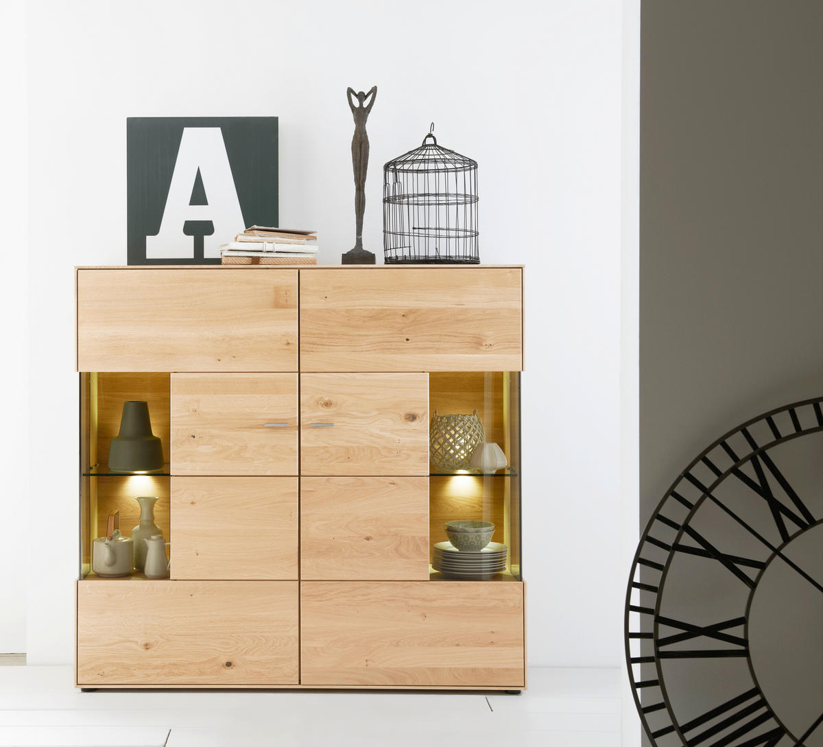 HIGHBOARD Venturo Eichefarben  139,2/132,2/40,9 cm  - Edelstahlfarben/Eichefarben, Natur, Glas/Holz (139,2/132,2/40,9cm) - Valnatura