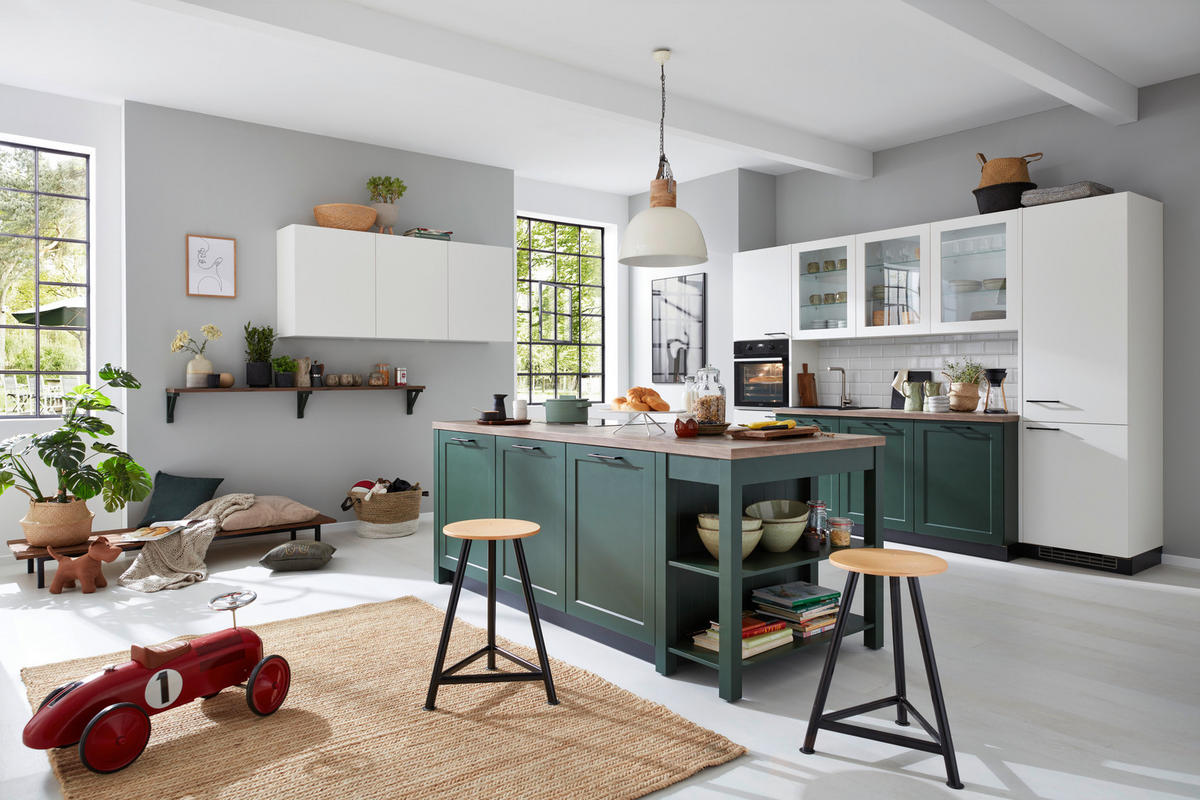 KUCHYNĚ NA MÍRU BEATE - tmavě zelená/pískové barvy, Design, kompozitní dřevo - Novel