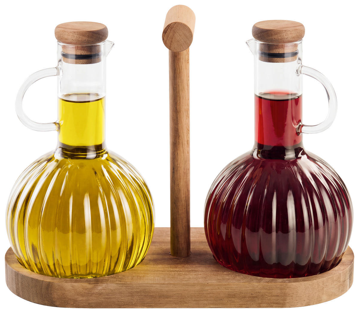 Set Olivieră Și Oțetieră - străveziu/culoare lemn acacia, Lifestyle, sticlă/lemn - Ambia Home