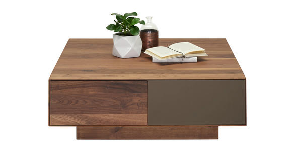 COUCHTISCH in Glas, Holz 100/100/37 cm - Nussbaumfarben/Bronzefarben, Design, Glas/Holz (100/100/37cm) - Dieter Knoll