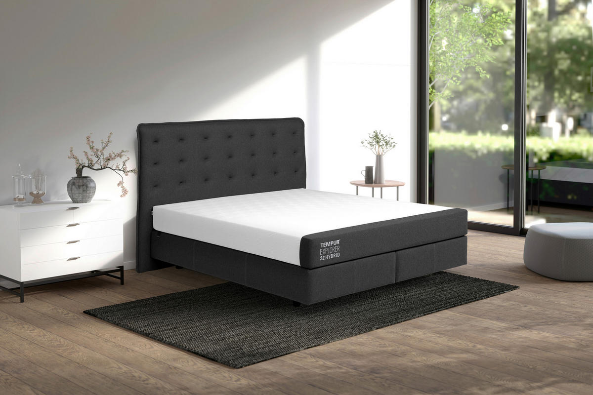 BOXSPRINGBETT 180/200 cm  in Dunkelgrau  - Dunkelgrau/Schwarz, Konventionell, Textil (180/200cm) - Tempur