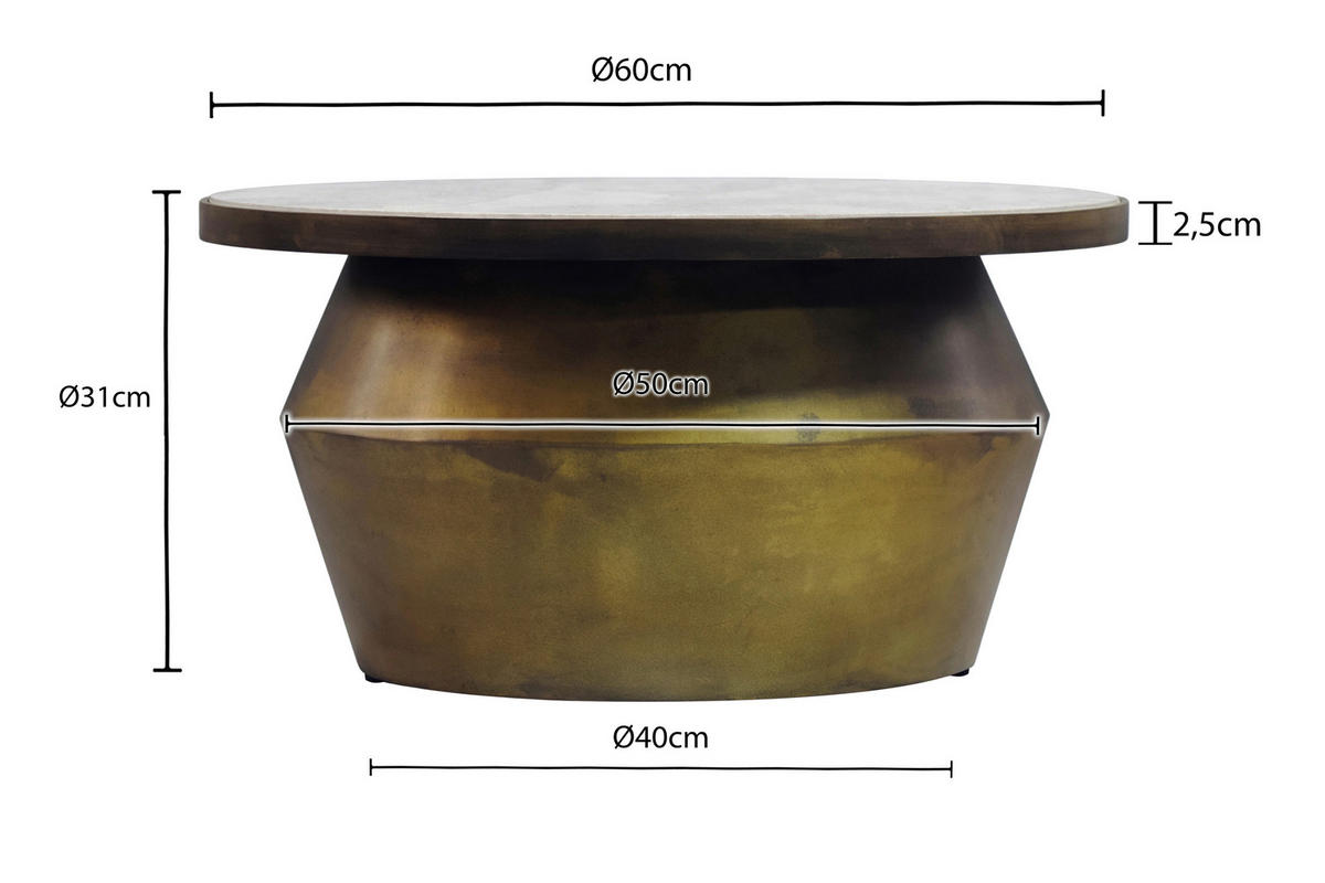 COUCHTISCH rund Goldfarben einfacher Aufbau  - Goldfarben, Design, Stein/Metall (60/31/60cm) - Livetastic