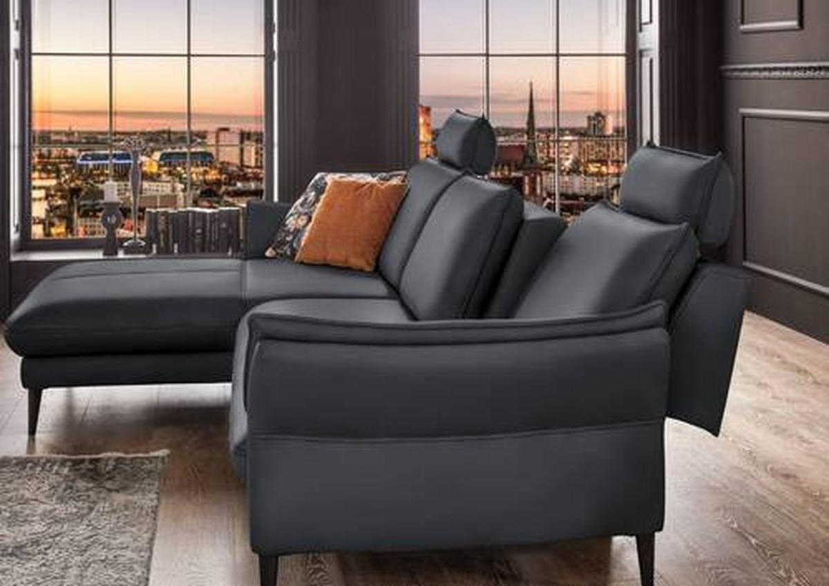ECKSOFA Anthrazit Echtleder  - Anthrazit/Schwarz, Design, Leder/Metall (172/334cm) - Hukla