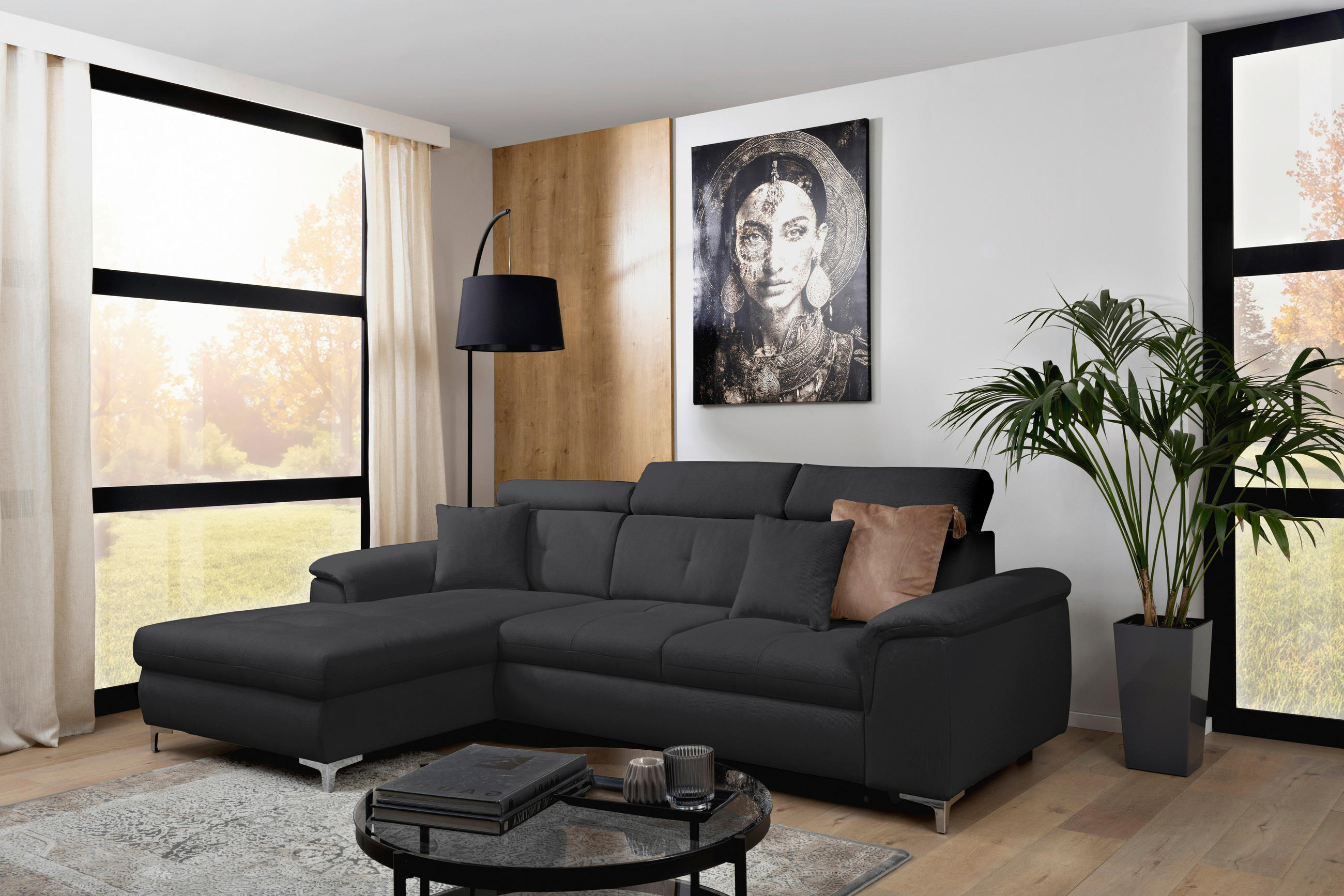ECKSOFA in Flachgewebe Dunkelgrau  - Chromfarben/Dunkelgrau, Konventionell, Textil/Metall (175/268cm) - Carryhome
