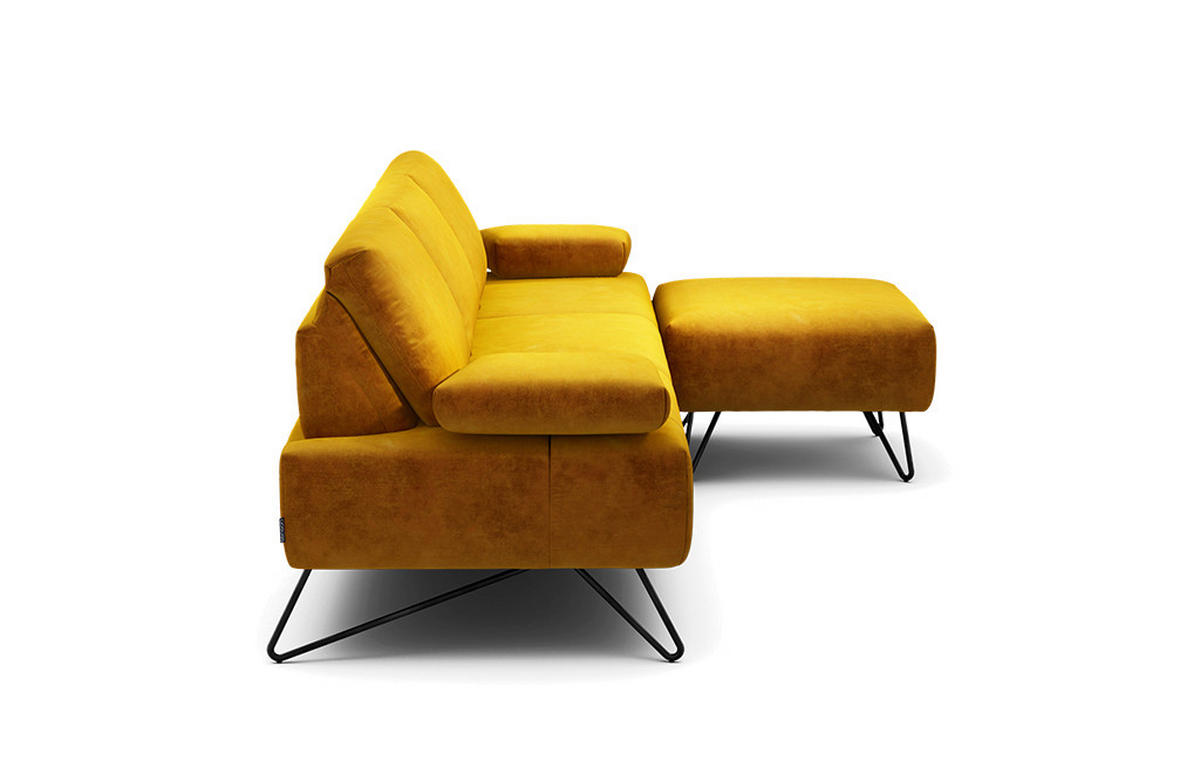 3-SITZER-SOFA Samt Gelb  - Gelb/Schwarz, Design, Textil/Metall (234-264/85/86-94cm) - SENSOO