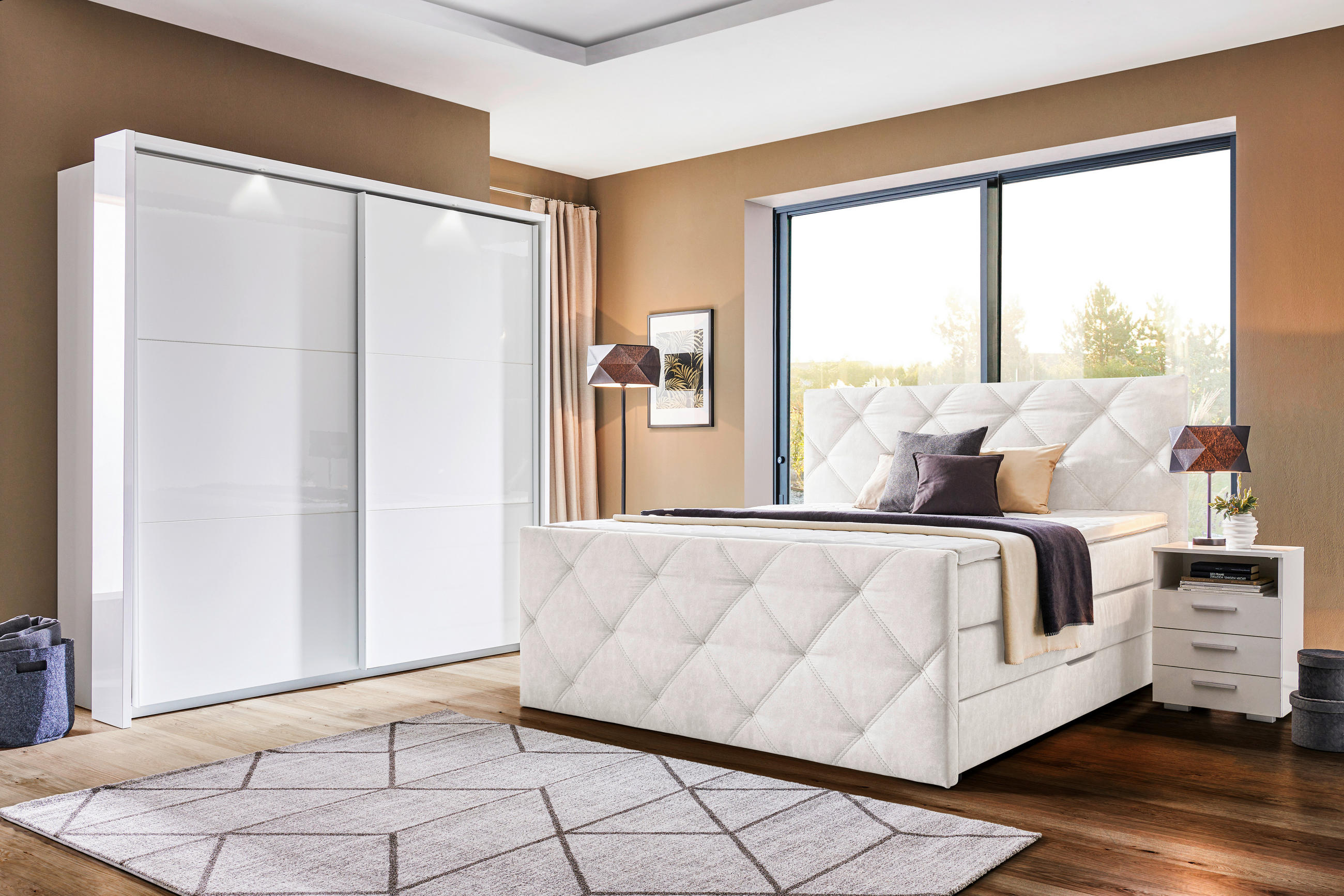 BOXSPRINGBETT 160/200 cm,  in Beige, Matratze, Bettkasten, Topper, H2 = mittel  - Beige/Schwarz, KONVENTIONELL, Kunststoff/Textil (160/200cm) - Livetastic