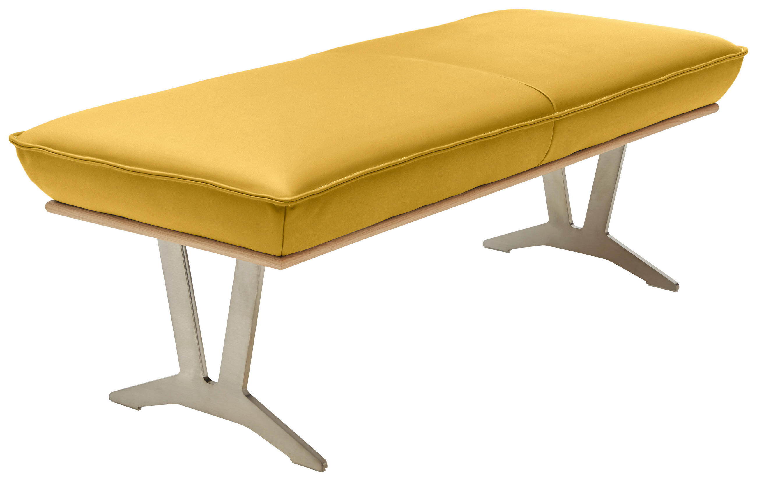 HOCKERBANK 130/49/54 cm  in Gelb  - Edelstahlfarben/Gelb, Design, Leder/Holz (130/49/54cm) - Ambiente