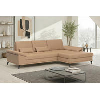 ECKSOFA  Echtleder Cappuccino  - Schwarz/Cappuccino, Basics, Leder/Textil (301/176cm) - Sit & More