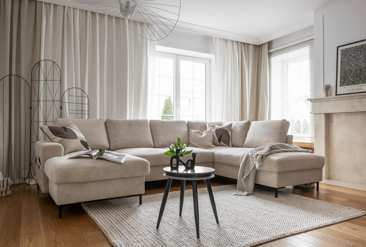 WOHNLANDSCHAFT in Cord Beige  - Beige/Schwarz, Design, Textil/Metall (148/303/197cm) - MID.YOU
