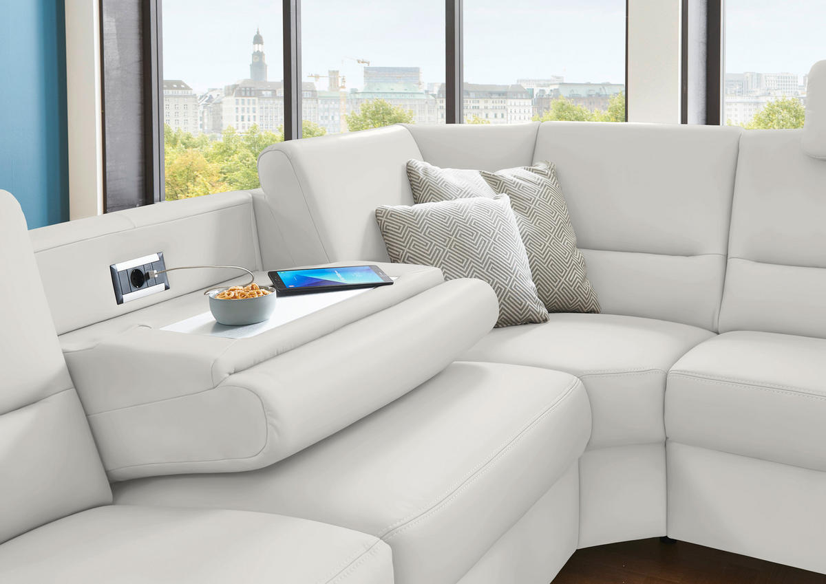 ECKSOFA in Echtleder Weiss  - Weiss/Alufarben, Konventionell, Leder/Metall (290/249cm) - Beldomo Premium