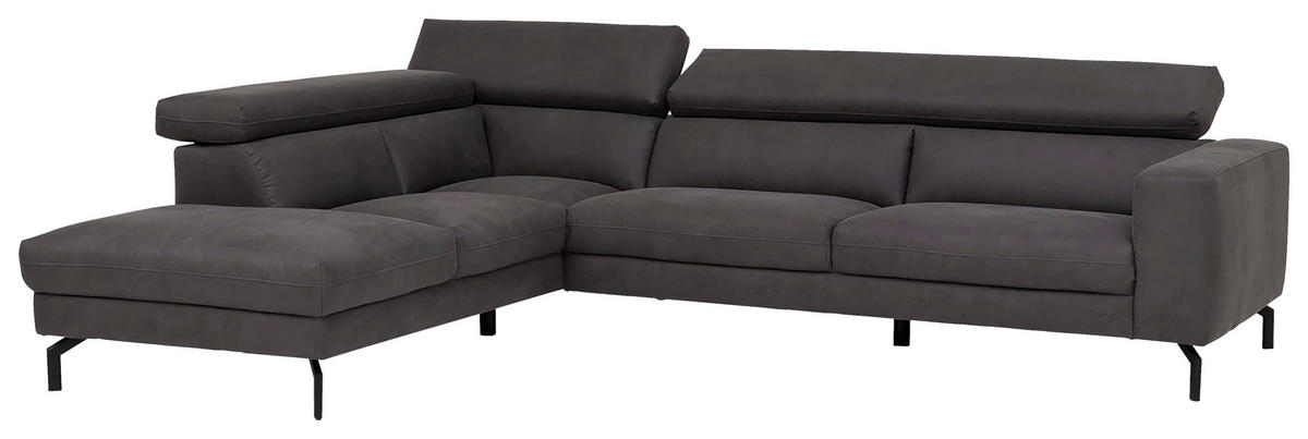 ECKSOFA Mikrofaser Dunkelgrau  - Dunkelgrau/Schwarz, Modern, Textil/Metall (233/305cm) - Trendmanufaktur