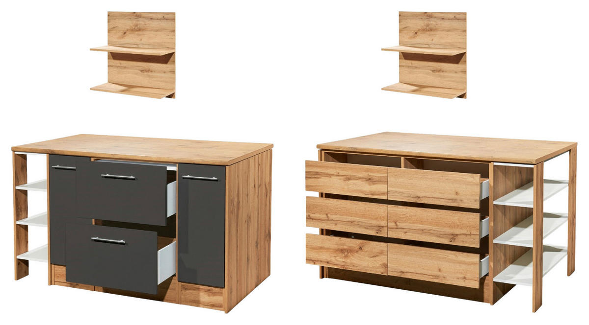 KÜCHENINSEL   in Grau  - Wildeiche/Alufarben, Design, Holzwerkstoff/Metall (150/90/90cm) - Respekta