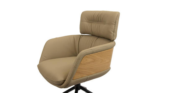 ARMLEHNSTUHL  in Eisen Echtleder pigmentiert  - Taupe/Eichefarben, Design, Leder/Holz (62/92/66cm) - Dieter Knoll