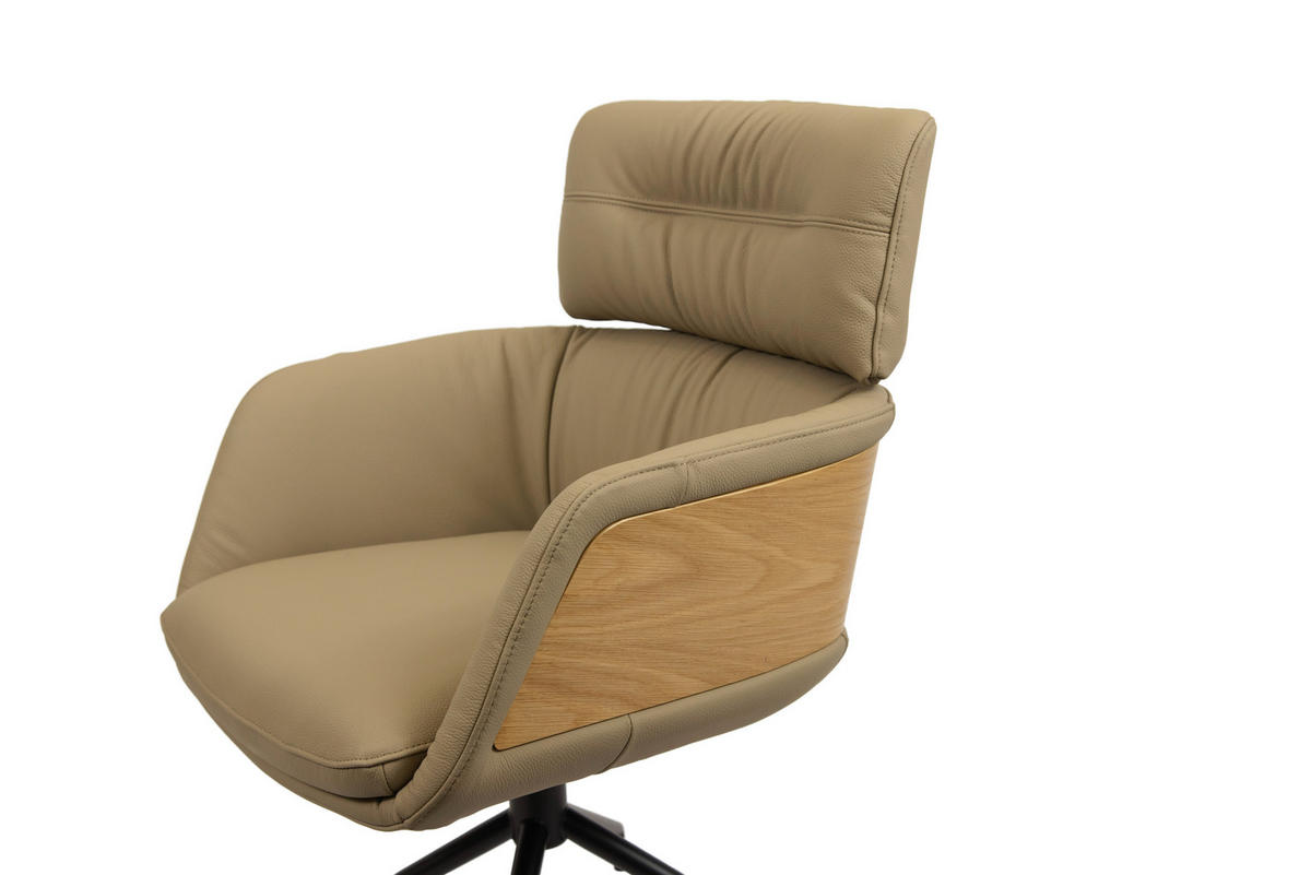 ARMLEHNSTUHL  in Eisen Echtleder pigmentiert  - Taupe/Eichefarben, Design, Leder/Holz (62/92/66cm) - Dieter Knoll