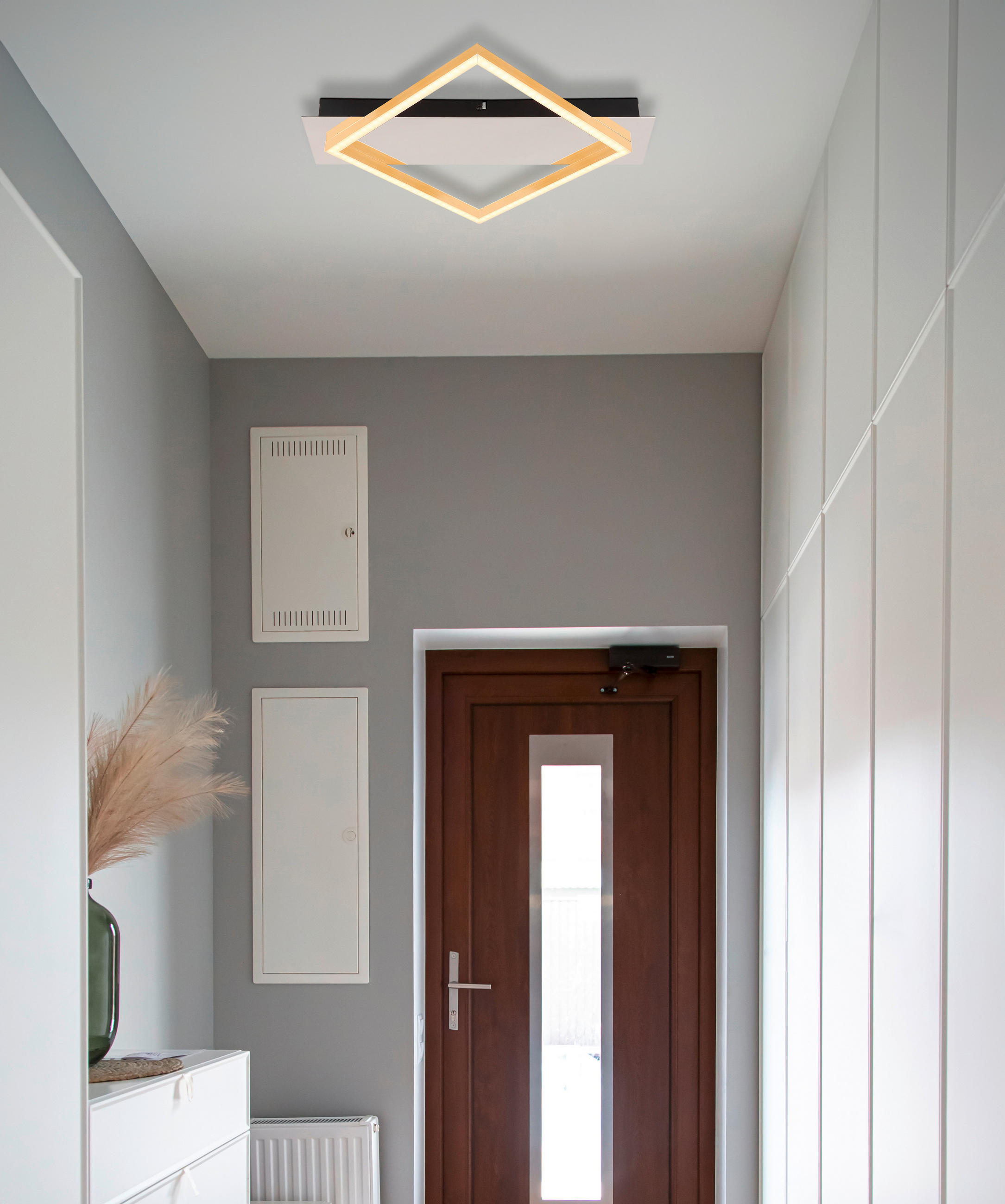 LED-DECKENLEUCHTE 12 W    39,5/35/5 cm  - Goldfarben/Opal, Design, Kunststoff/Metall (39,5/35/5cm) - Globo