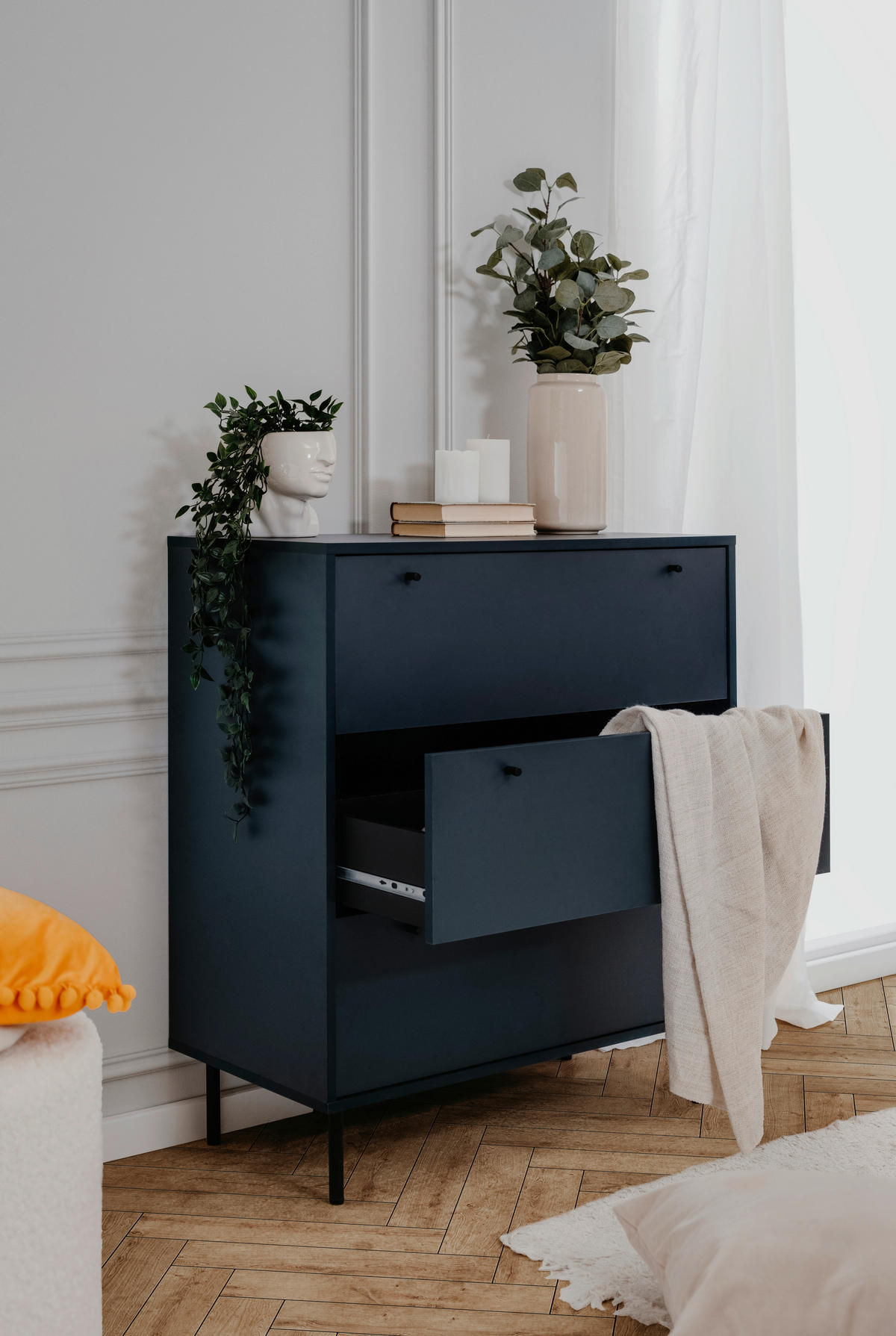 KOMMODE  in 80/90/40 cm  - Schwarz/Dunkelblau, Design, Holzwerkstoff/Metall (80/90/40cm) - MID.YOU