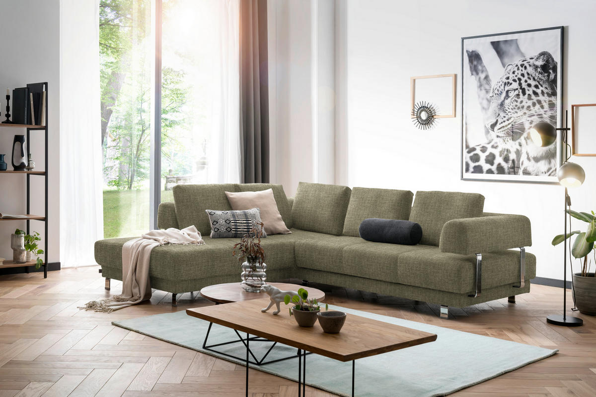 ECKSOFA in Chenille Hellgrün  - Hellgrün, Design, Textil/Metall (235/277cm)