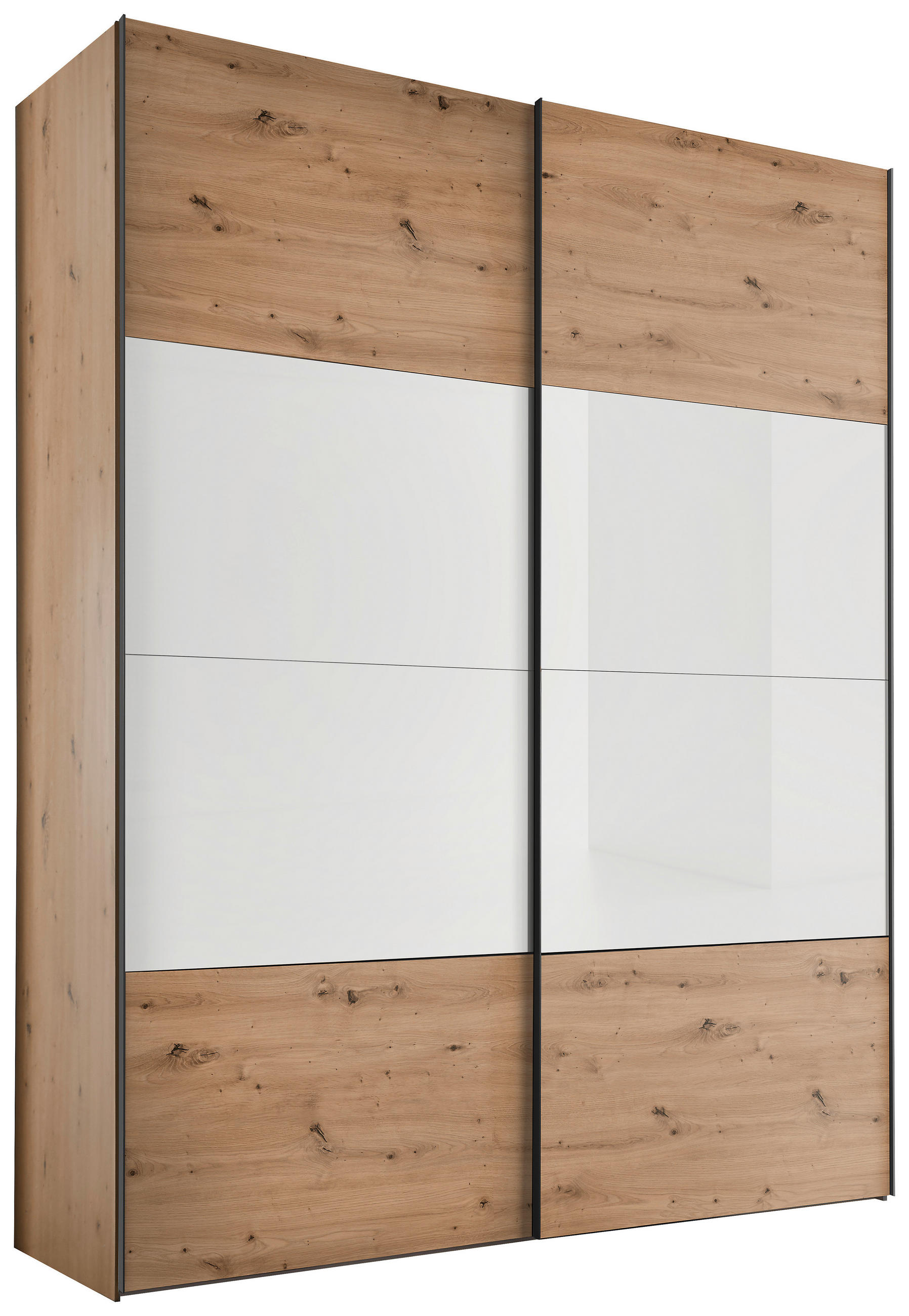 SCHWEBETÜRENSCHRANK 167/222/68 cm 2-türig Weiß, Eiche Artisan  - Schwarz/Weiß, Design, Glas/Holzwerkstoff (167/222/68cm) - Dieter Knoll
