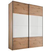 SCHWEBETÜRENSCHRANK 167/222/68 cm 2-türig Weiß, Eiche Artisan  - Schwarz/Weiß, Design, Glas/Holzwerkstoff (167/222/68cm) - Dieter Knoll