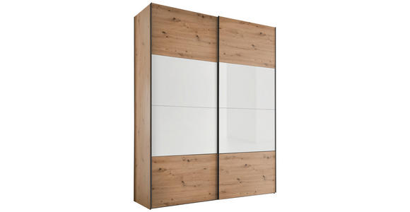 SCHWEBETÜRENSCHRANK 200/222/68 cm 2-türig Weiß, Eiche Artisan  - Schwarz/Weiß, Design, Glas/Holzwerkstoff (200/222/68cm) - Dieter Knoll
