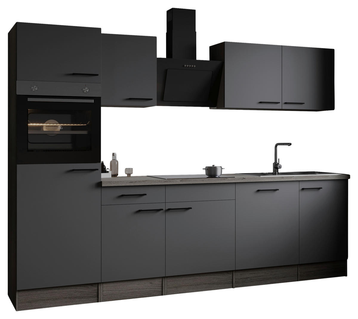 KÜCHENBLOCK 280 cm   in Grau, Eichefarben  - Eichefarben/Schwarz, Design, Holzwerkstoff/Metall (280cm) - Respekta