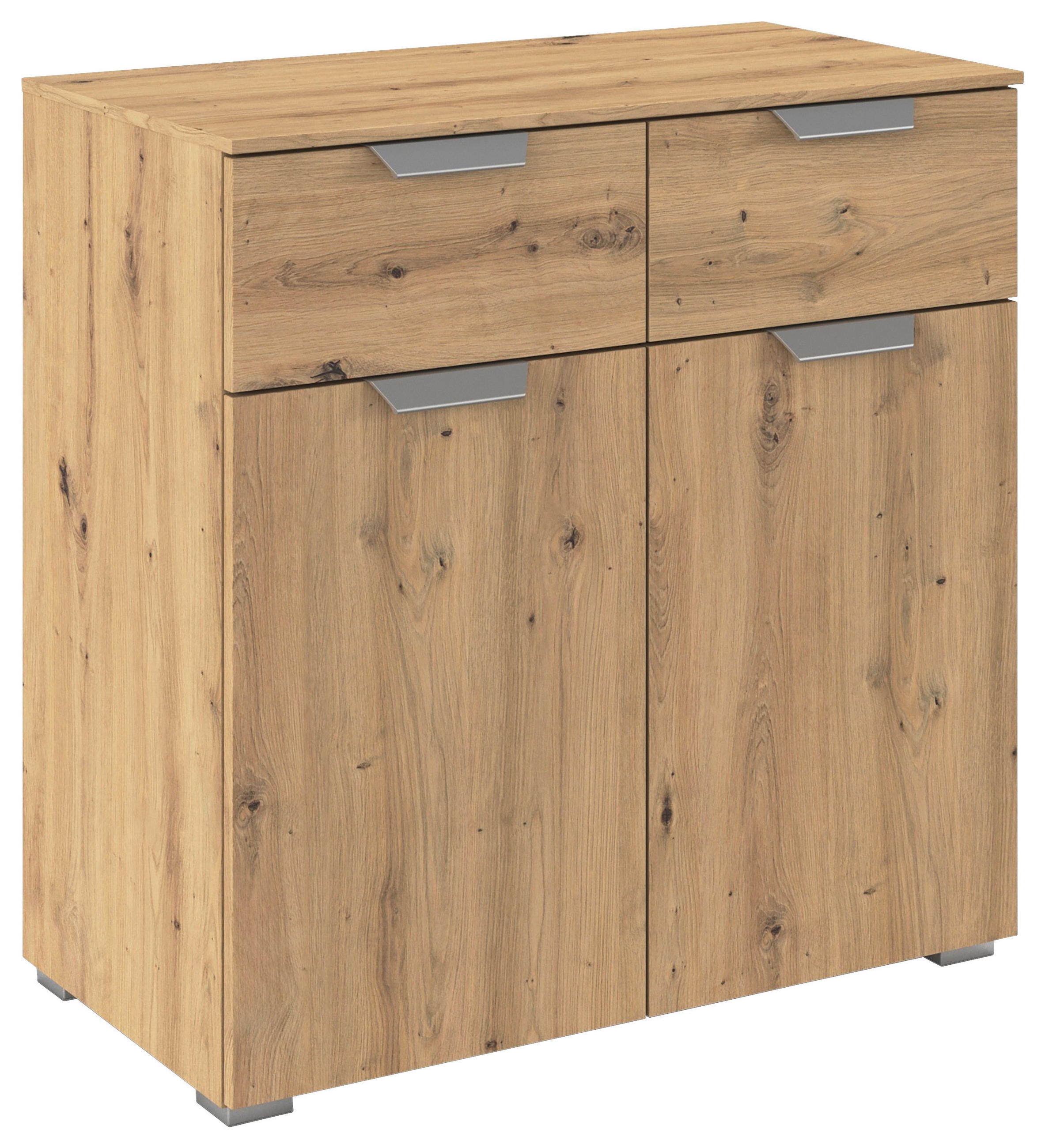KOMODA, hrast artisan  - siva/barve aluminija, Design, kovina/leseni material (80/81/42cm) - Xora