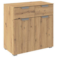 KOMODA, hrast artisan  - siva/barve aluminija, Design, kovina/leseni material (80/81/42cm) - Xora