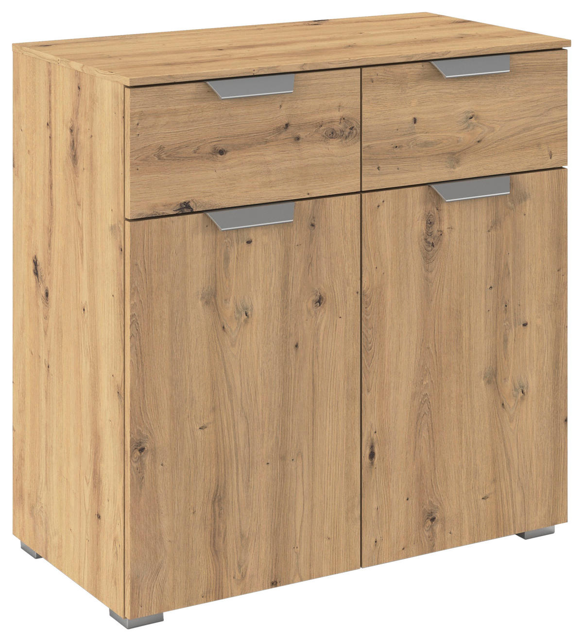 KOMODA, hrast artisan  - siva/barve aluminija, Design, kovina/leseni material (80/81/42cm) - Xora