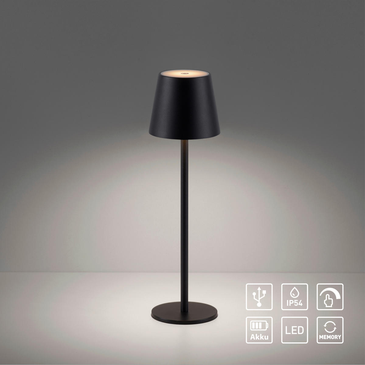 Akku-Tischleuchte 2er-Set 11/11/37,5 cm  - Schwarz, Design, Kunststoff/Metall (11/11/37,5cm) - Just Light