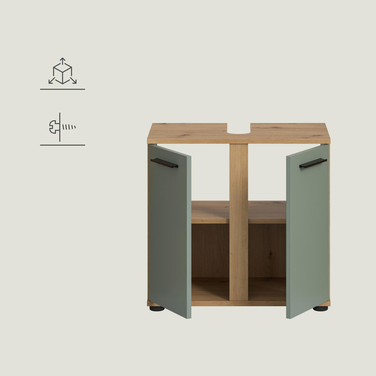 WASCHBECKENUNTERSCHRANK 60/57/34 cm  - Salbeigrün/Schwarz, Trend, Holzwerkstoff/Kunststoff (60/57/34cm) - MID.YOU