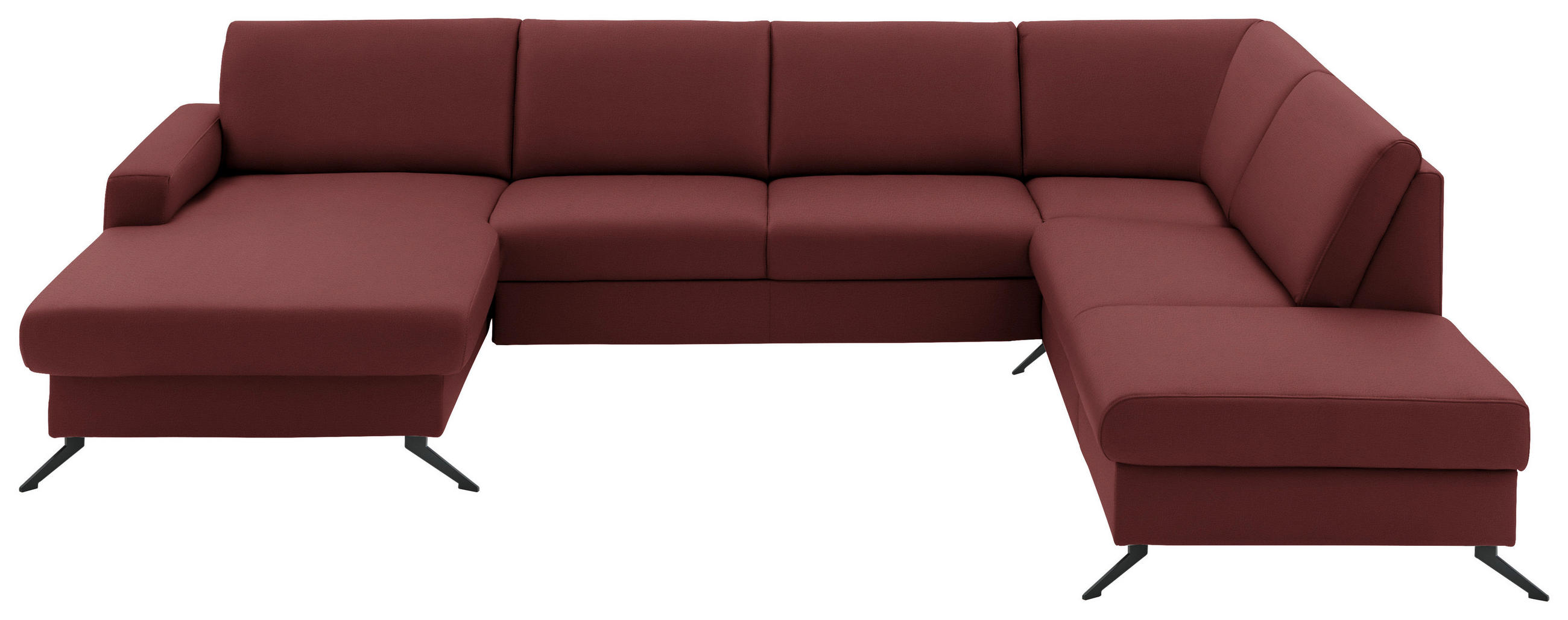 WOHNLANDSCHAFT in Echtleder Brombeere  - Brombeere/Schwarz, Design, Leder/Metall (165/339/233cm) - Beldomo Premium