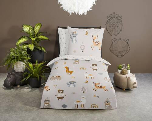 JUGENDBETTWÄSCHE Woody Renforcé 135/200 cm  - Greige/Grau, Design, Textil (135/200cm)
