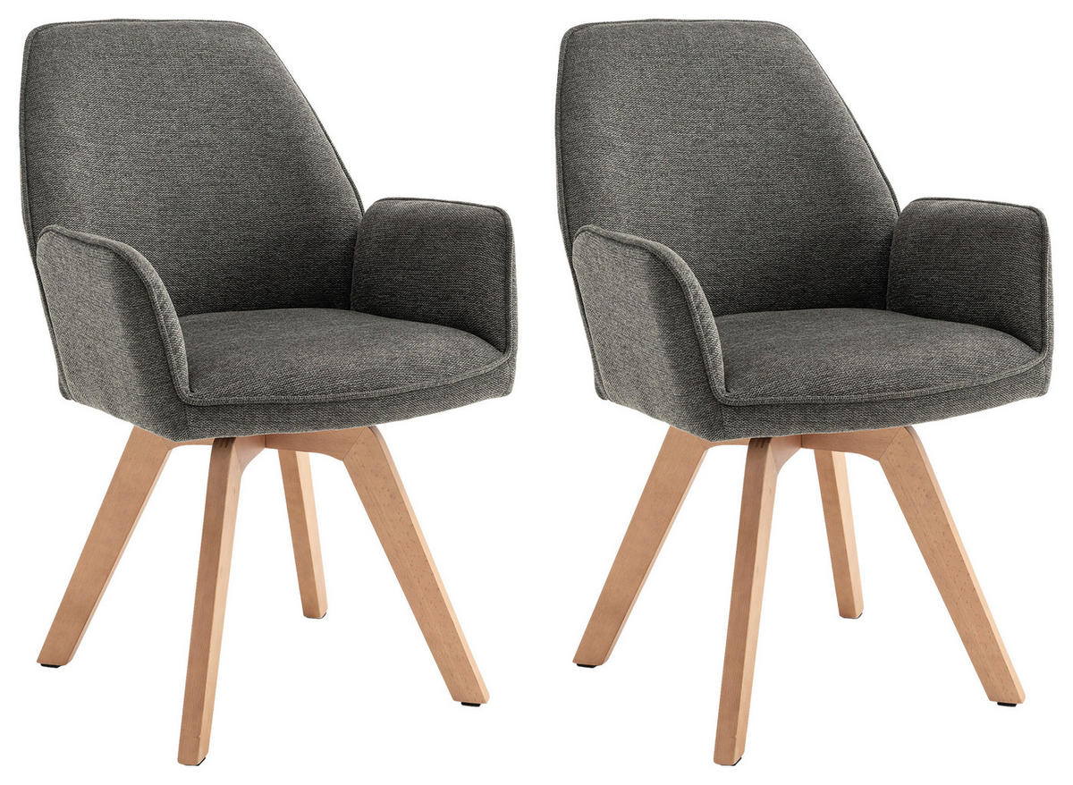 STUHL-SET Webstoff Anthrazit, Buchefarben Buche  - Anthrazit/Buchefarben, MODERN, Holz/Textil (57/89/61cm) - MID.YOU