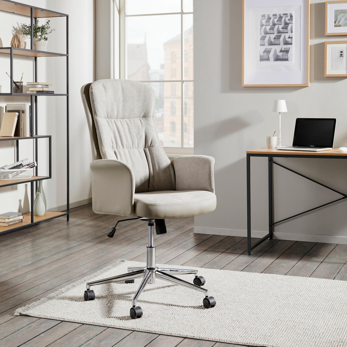 CHEFSESSEL Lederlook, Flachgewebe Grau  - Chromfarben/Grau, MODERN, Kunststoff/Textil (65/108-118/72cm) - MID.YOU